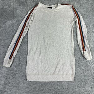Monrow Mommy Women's Long Sleeve Sweatshirt XS Grey Rainbow Sleeve Crew Neck